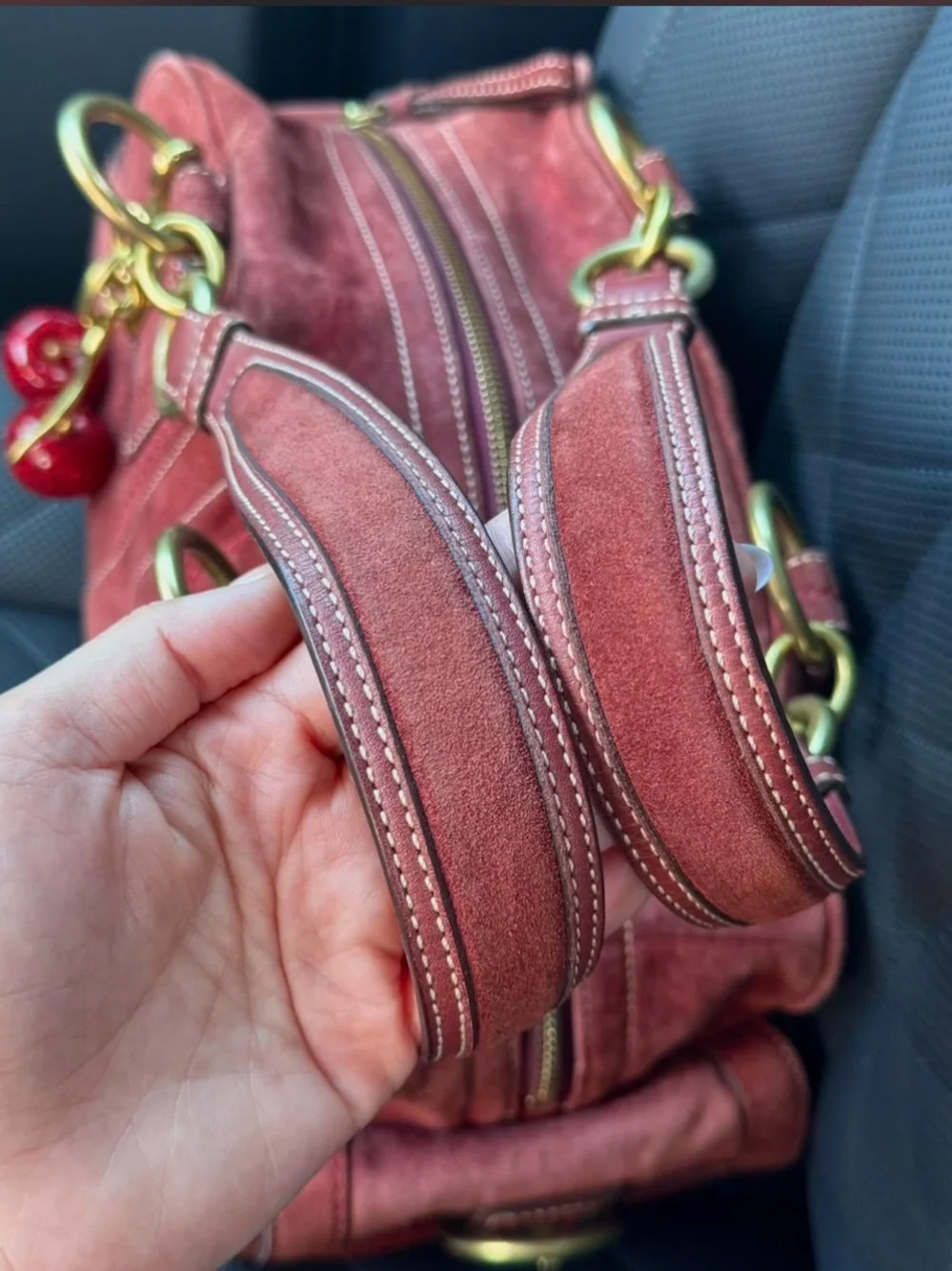 Vintage Coach Burgundy Suede Shoulder Bag with Brass Rings - Picture 5 of 6